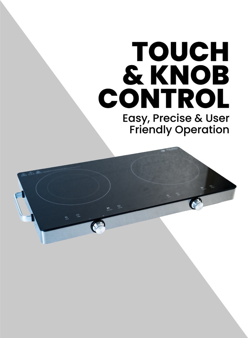 TEAM Infrared Cooker Dual Burner | 2800W High‑Power Electric Hot Plate | Black Crystal Plate | LED Display | Touch & Knob Control | 10 Temperature Levels | 3‑Hour Timer | Fast & Even Heating - Image 3